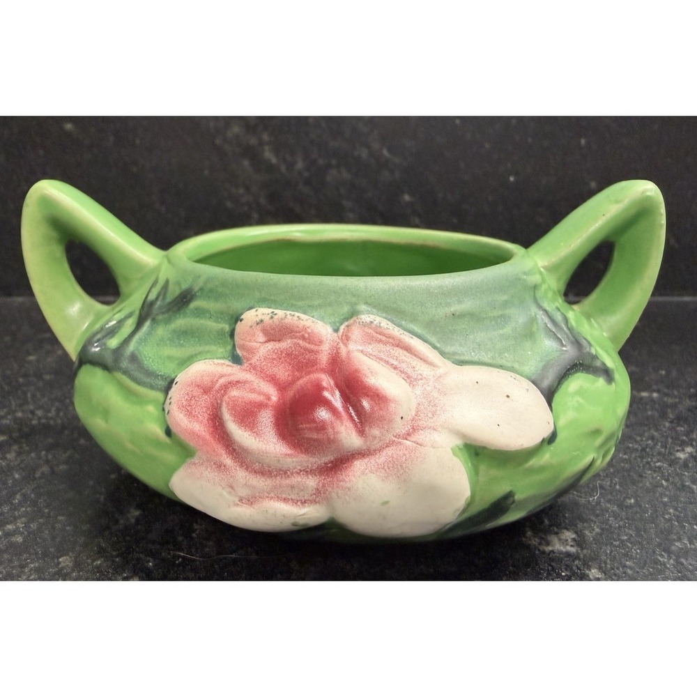 Vintage Roseville Pottery Magnolia Green Mini Console Bowl Planter #04